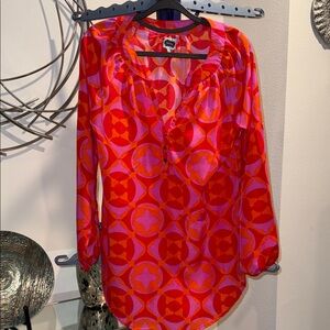 Mud Pie Red and Pink Patterned Blouse